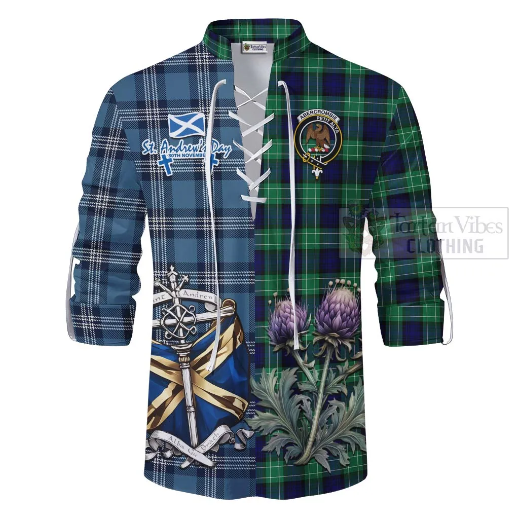 Abercrombie Tartan Ghillie Kilt Shirt Happy St. Andrew's Day Half Tartan Style