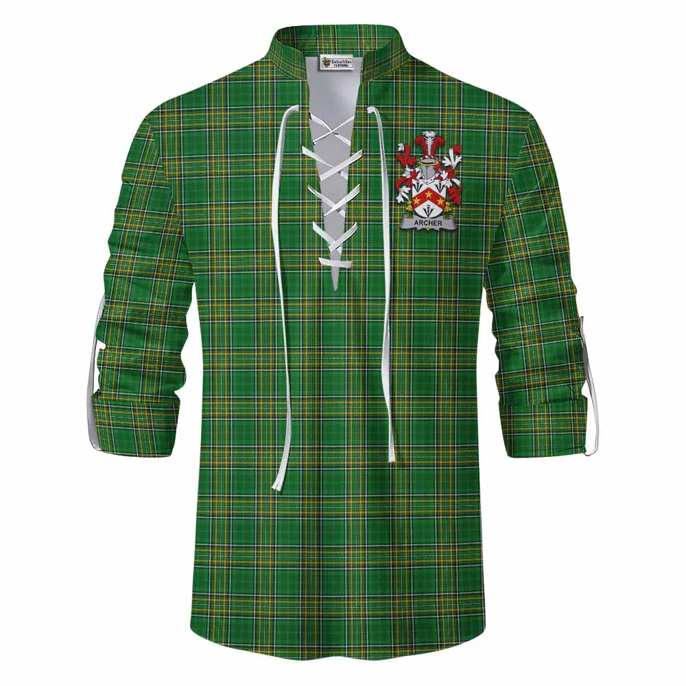 Archer Irish Clan Tartan Ghillie Kilt Shirt with Coat of Arms