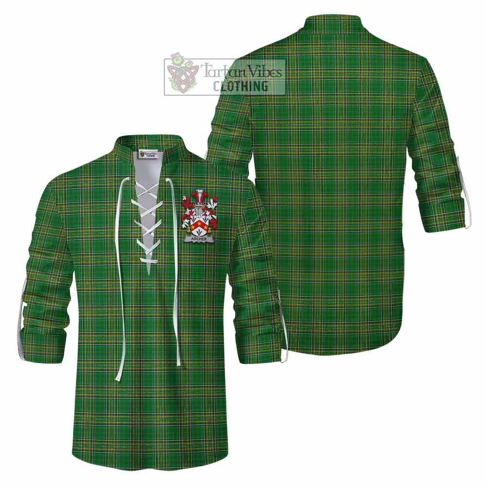 Archer Irish Clan Tartan Ghillie Kilt Shirt with Coat of Arms