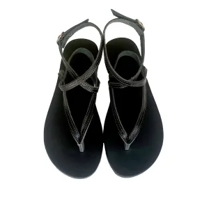 AYELET THIN SANDALS ALL BLACK WITH BROWN STITCHES