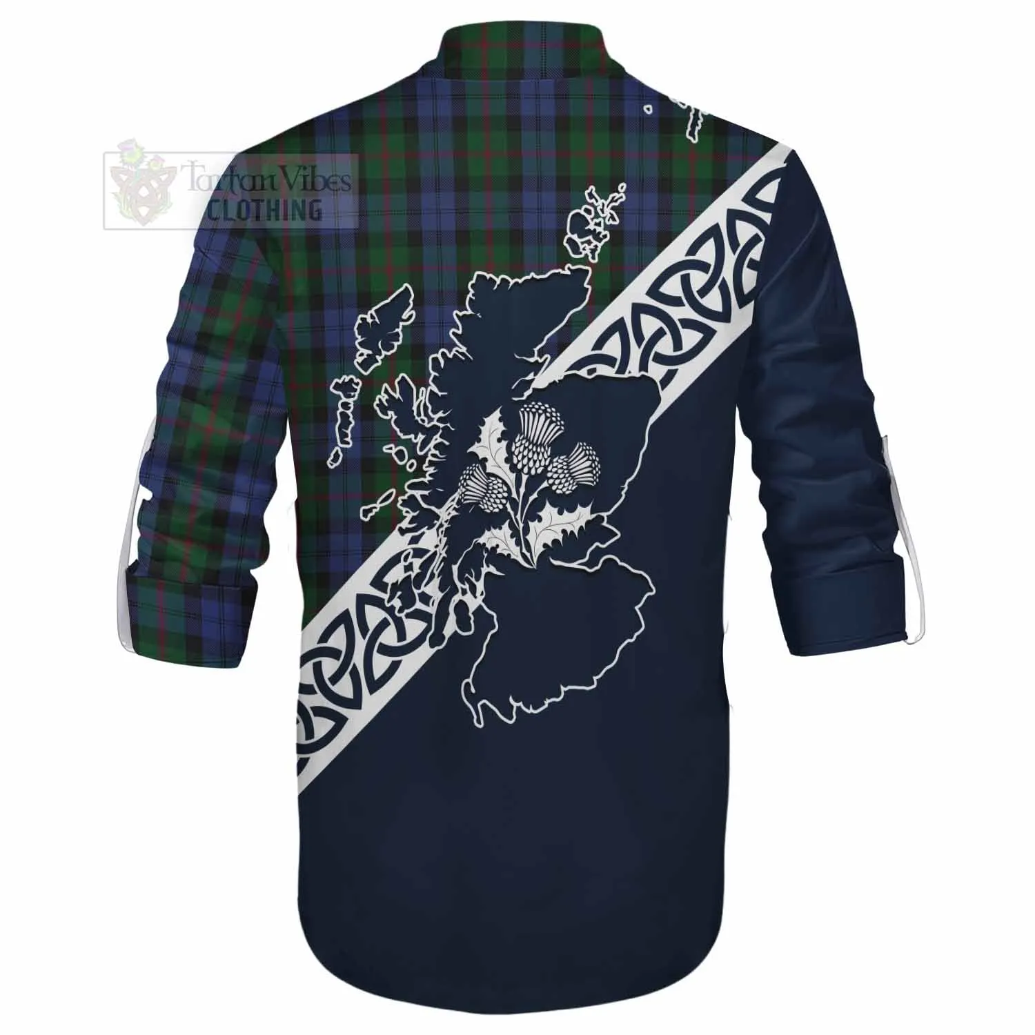 Baird Tartan Ghillie Kilt Shirt Featuring Thistle and Scotland Map
