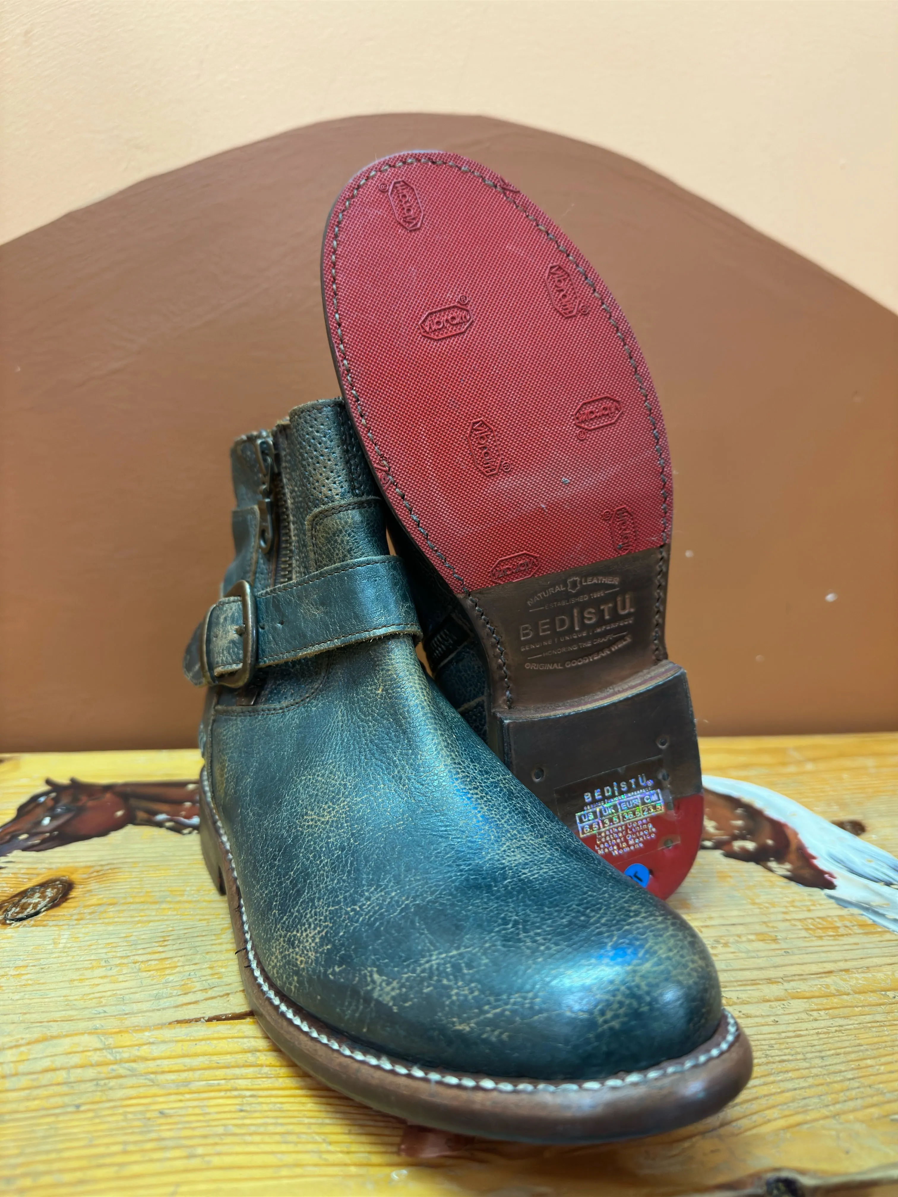 Bed Stu Women's Becca Dark Teal Lux Leather Mason Short Boots F321118