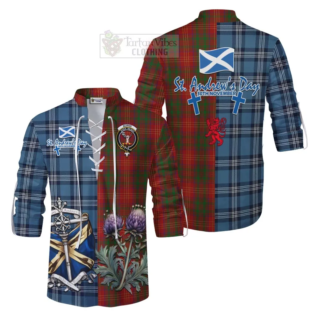 Burns Tartan Ghillie Kilt Shirt Happy St. Andrew's Day Half Tartan Style