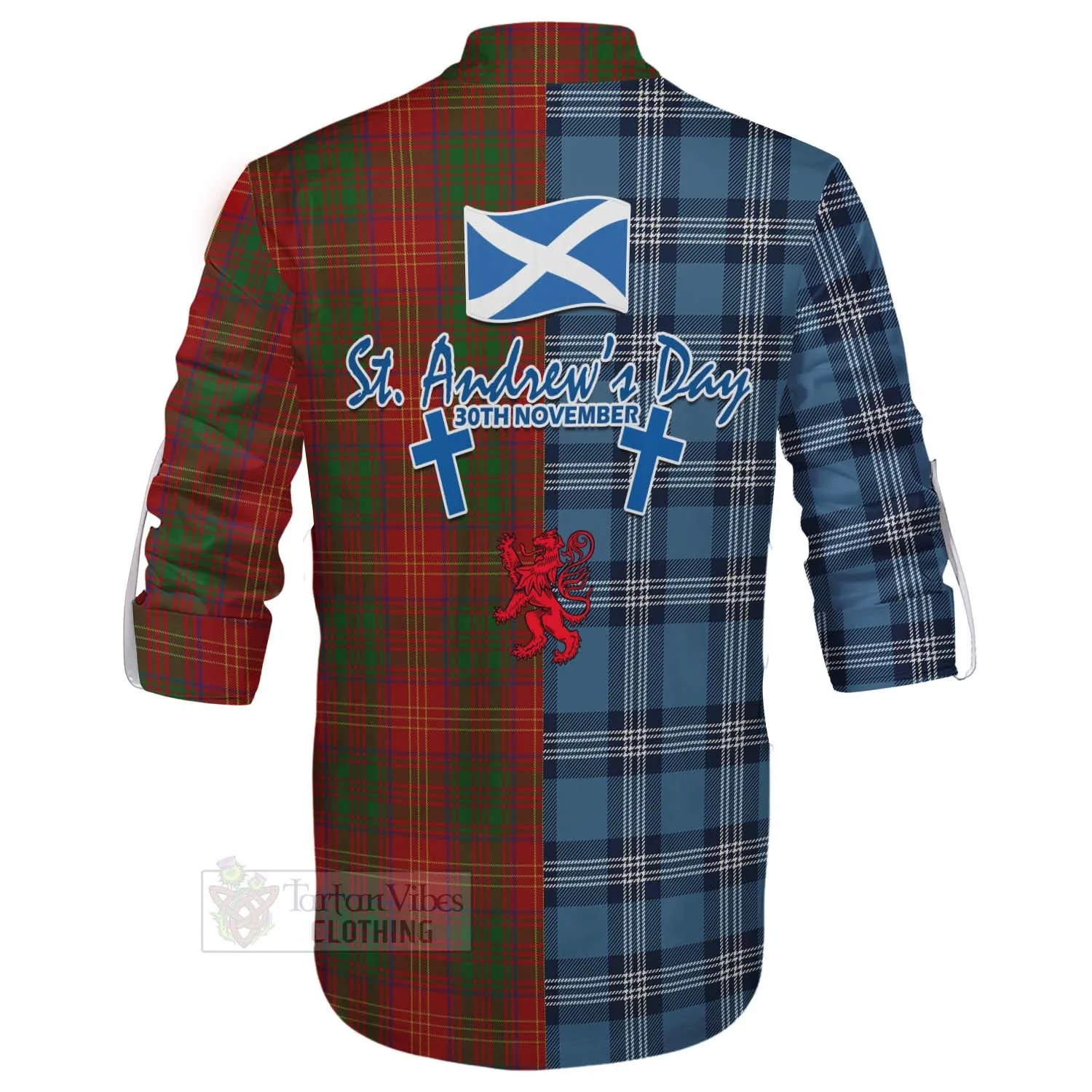 Burns Tartan Ghillie Kilt Shirt Happy St. Andrew's Day Half Tartan Style