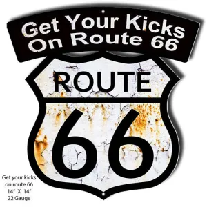Get You Kicks Route 66 Laser Cut Out Reproduction Sign 14″x14″
