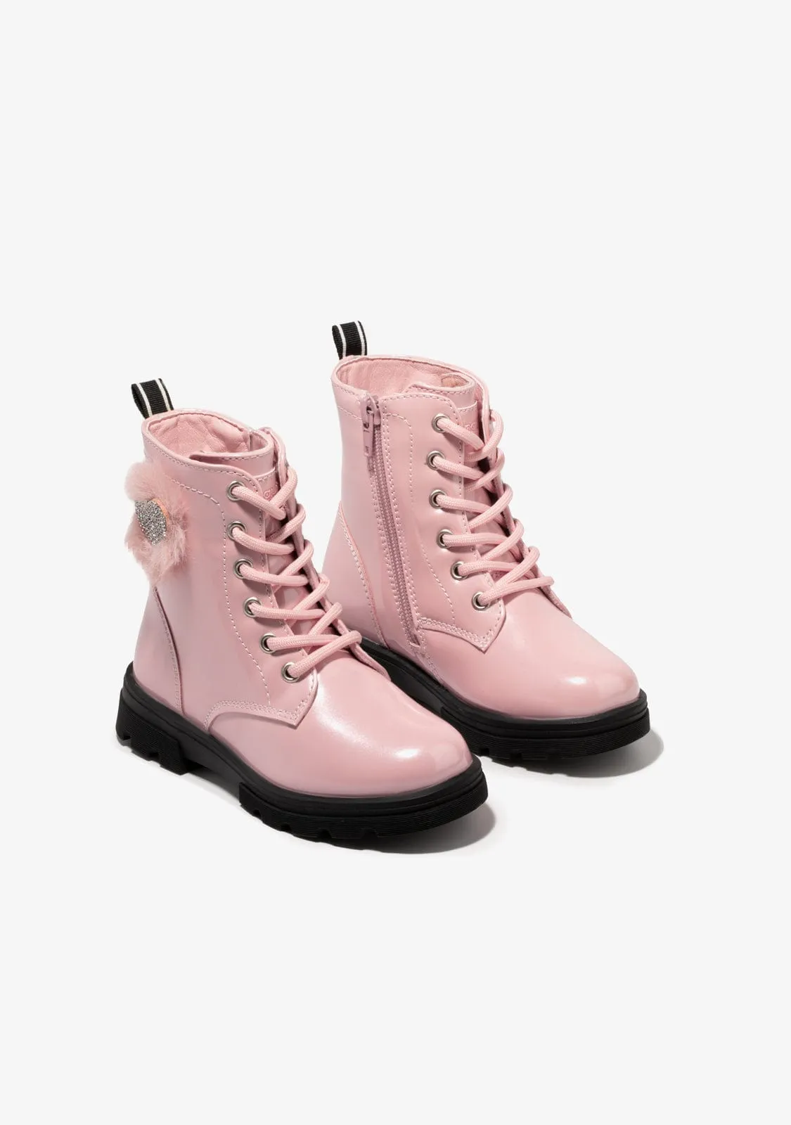 Girl's Pink Pompon Cord Ankle Boots