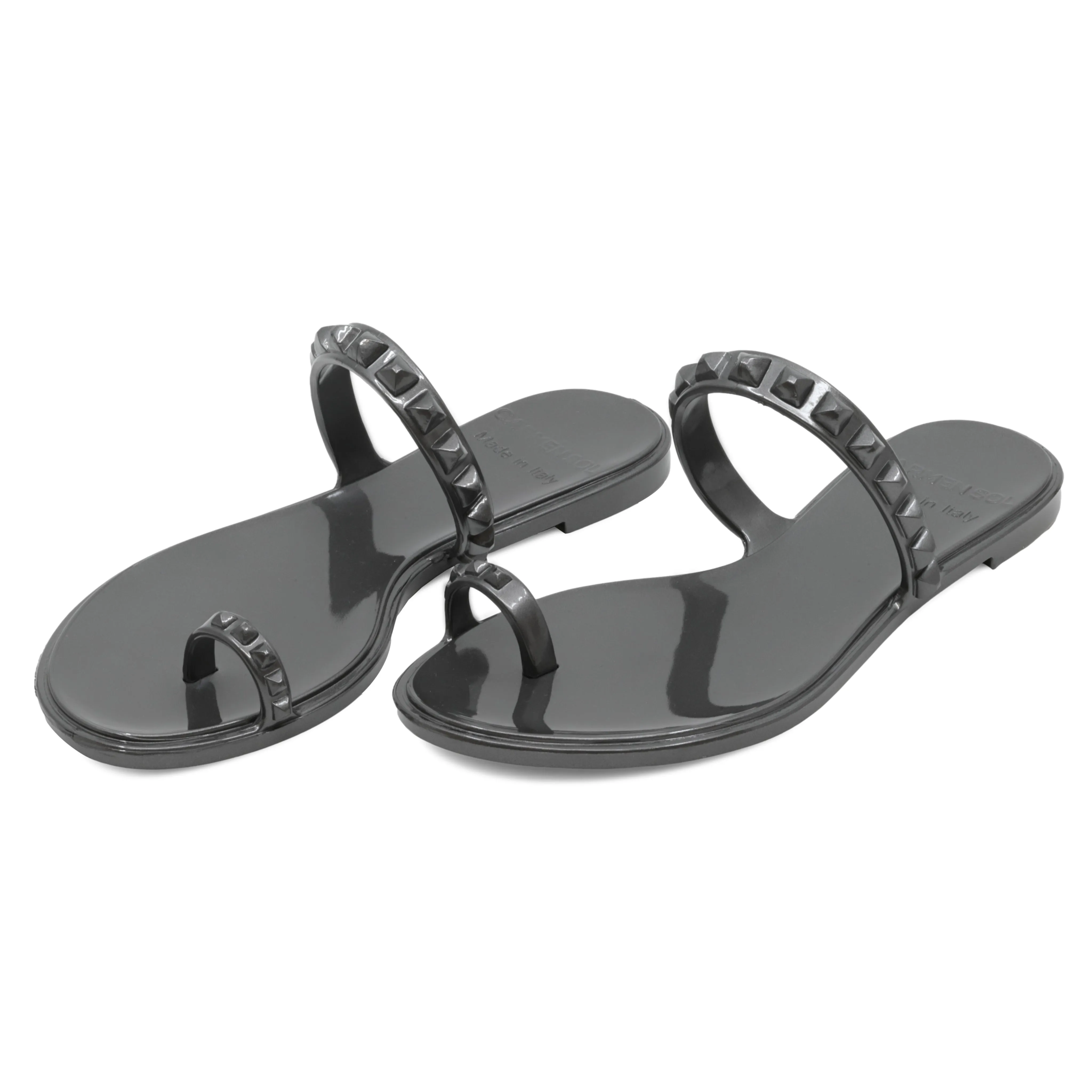 Maria Flat Sandal Gunmetal- Metallic Jelly