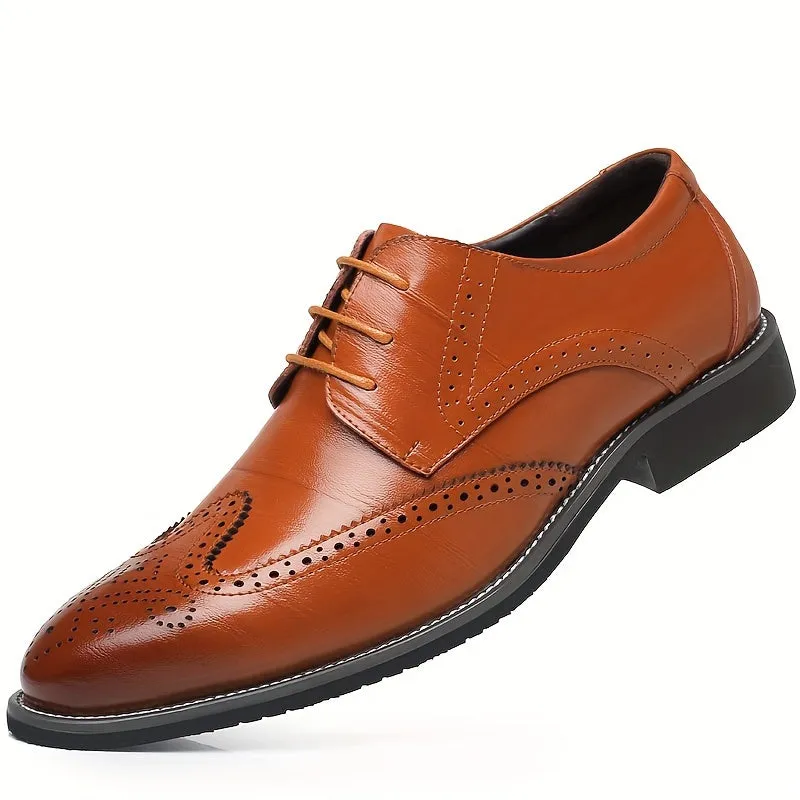 Men's Formal Wingtip Brogues - Breathable, All-Season, Non-Slip Lace-ups with Pointed Toe for Business & Weddings