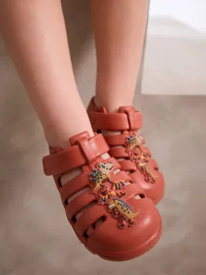 Orange Dinosaur Print Fisherman Sandals