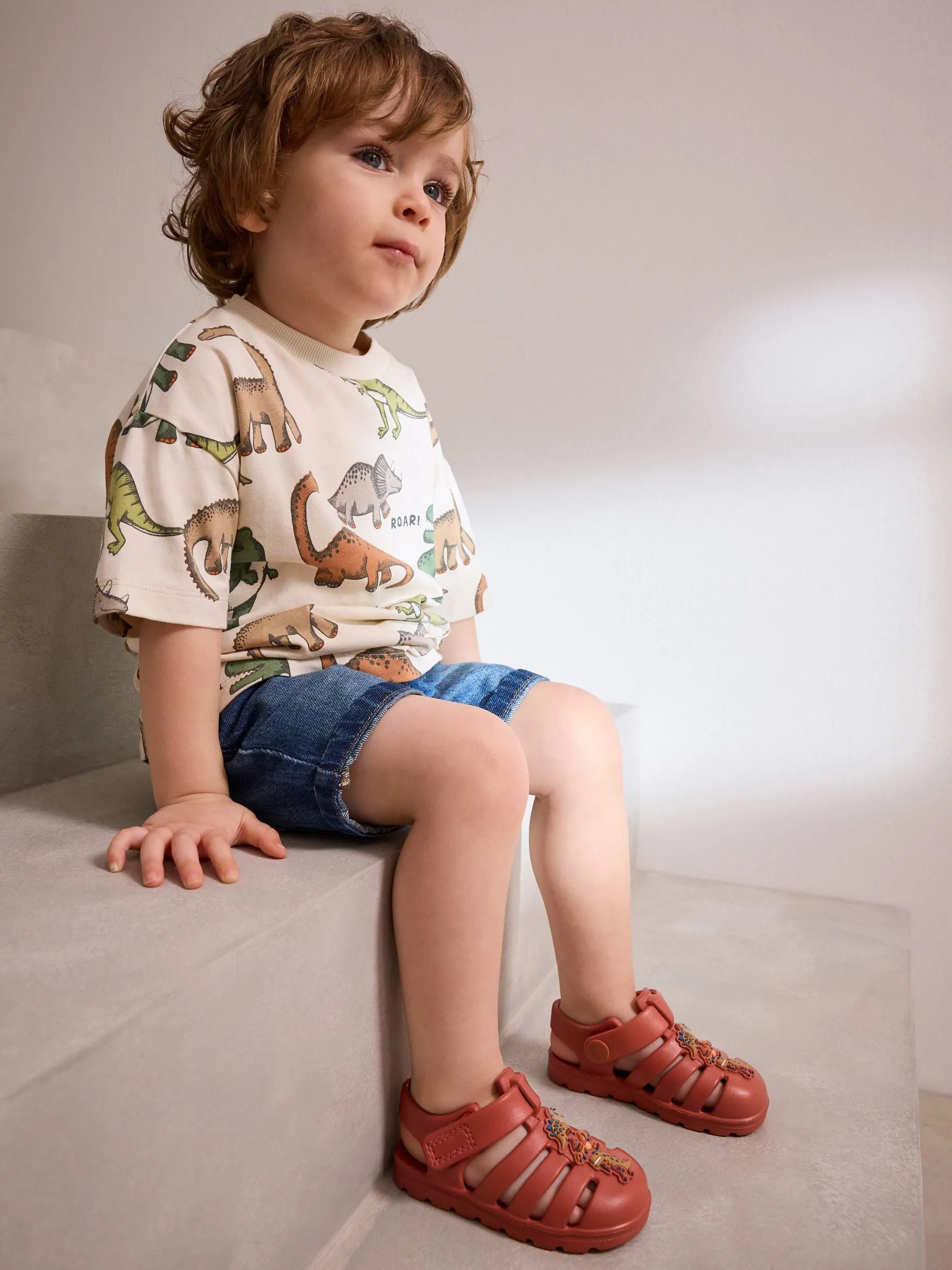 Orange Dinosaur Print Fisherman Sandals