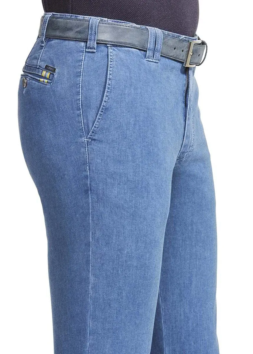 Oslo Coolmax Stretch Waist Denim Trousers - Light Blue