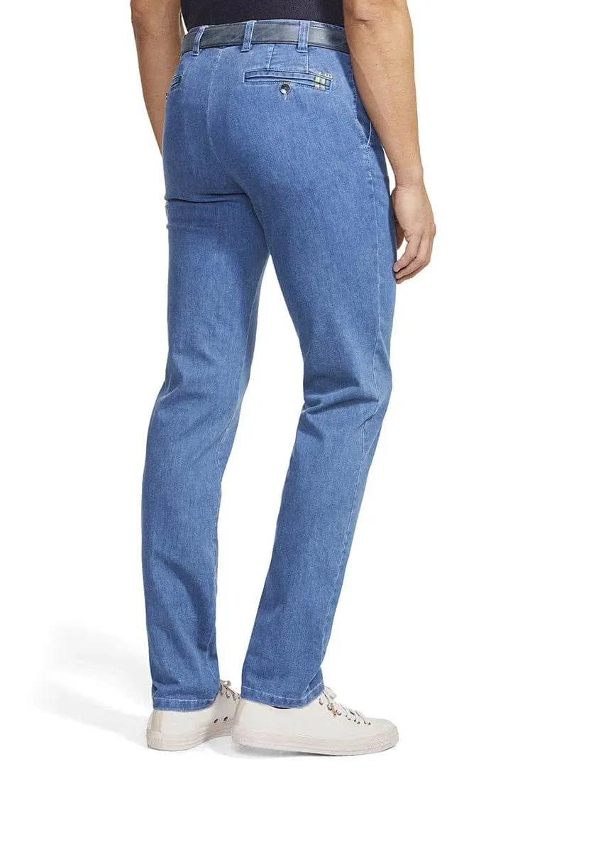 Oslo Coolmax Stretch Waist Denim Trousers - Light Blue