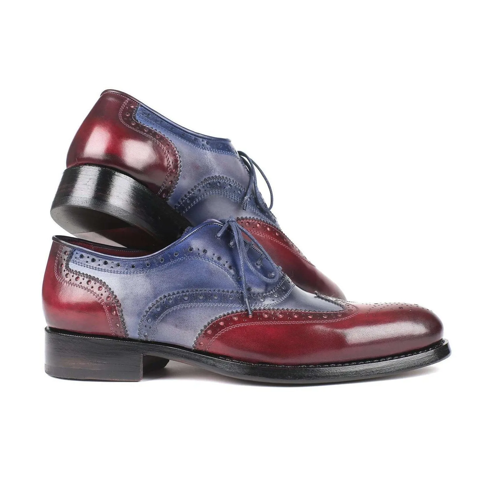 Paul Parkman Handmade Designer Shoes Men's Bordeuax Grey & Blue Calfskin Oxfords BR027GRBL (PM5700)