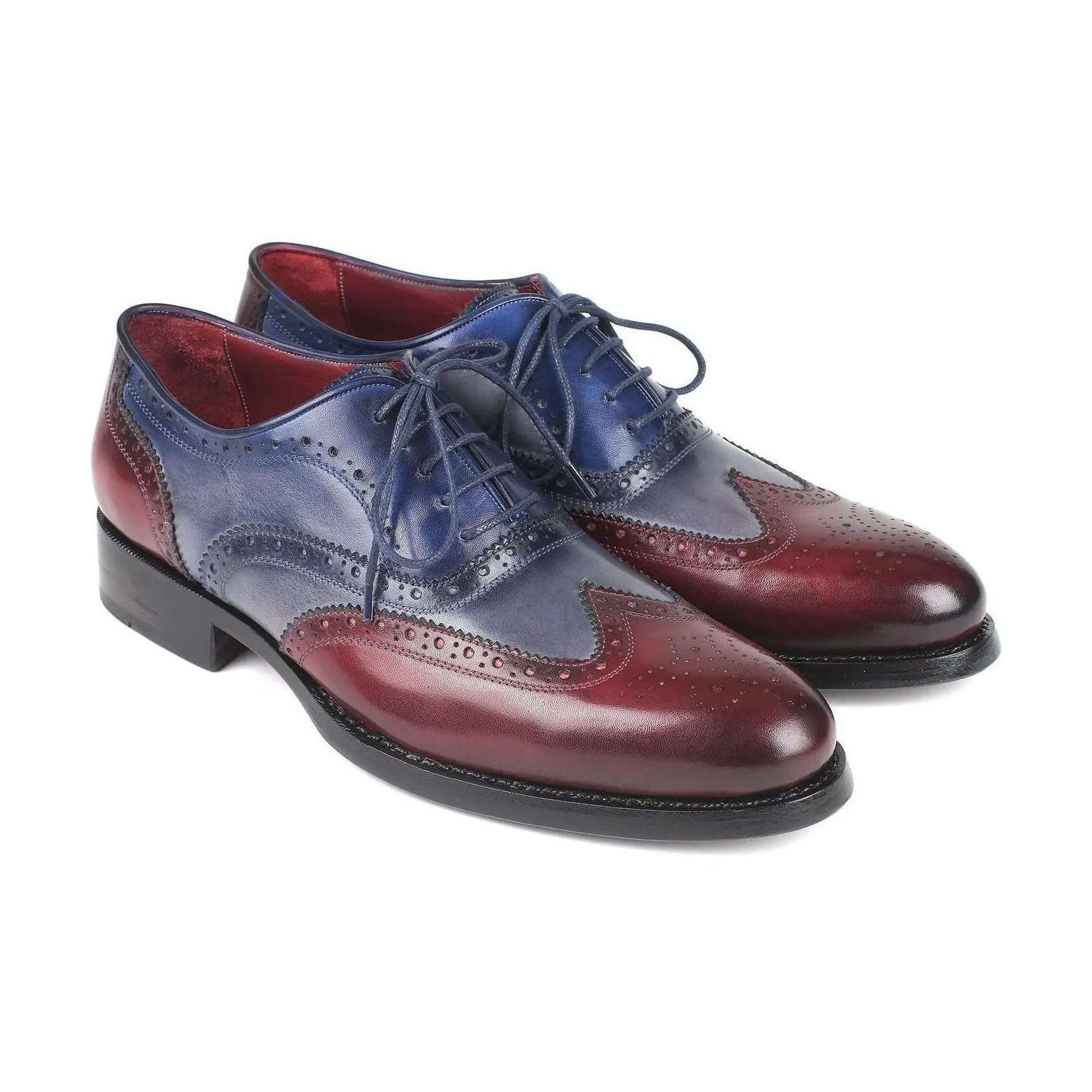 Paul Parkman Handmade Designer Shoes Men's Bordeuax Grey & Blue Calfskin Oxfords BR027GRBL (PM5700)