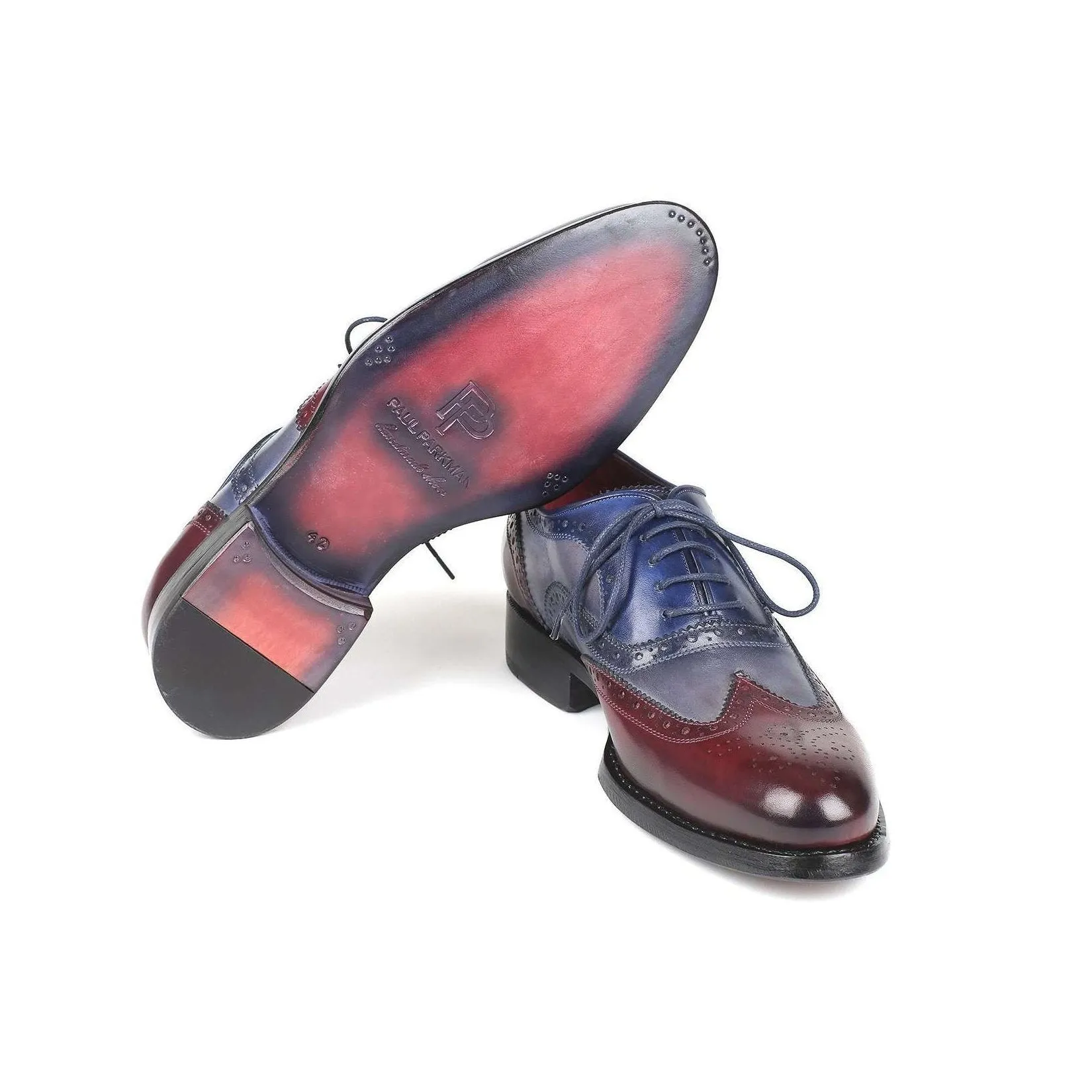 Paul Parkman Handmade Designer Shoes Men's Bordeuax Grey & Blue Calfskin Oxfords BR027GRBL (PM5700)
