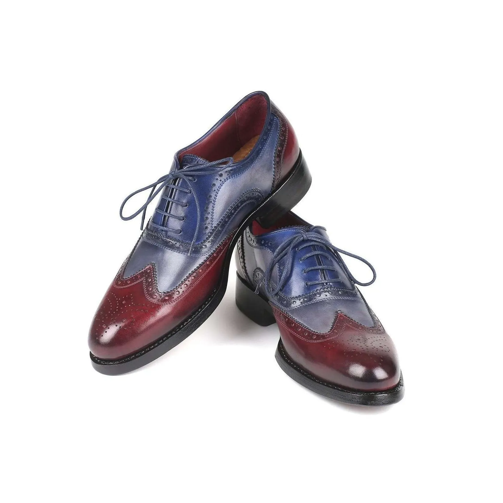 Paul Parkman Handmade Designer Shoes Men's Bordeuax Grey & Blue Calfskin Oxfords BR027GRBL (PM5700)
