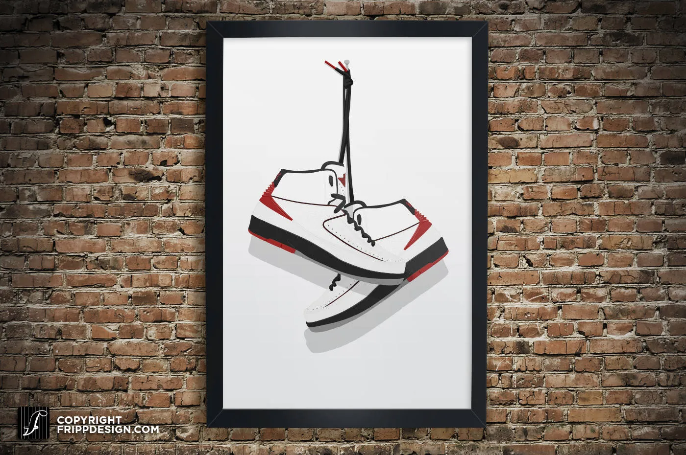 Retro G.O.A.T "2" Vintage Hanging Kicks Illustration - Sneaker Wall Art