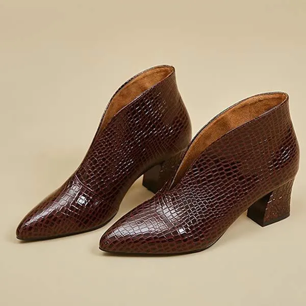 Women'S Pointed Toe V Mouth Snakeskin Nude Boots 87922386C