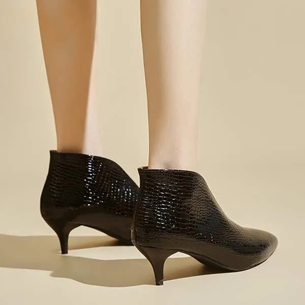 Women'S Pointed Toe V Mouth Snakeskin Nude Boots 87922386C