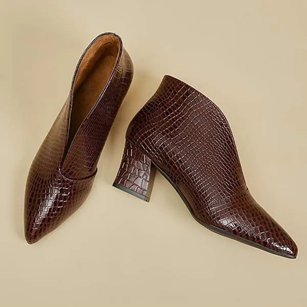 Women'S Pointed Toe V Mouth Snakeskin Nude Boots 87922386C