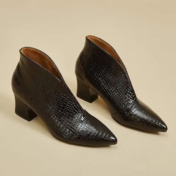 Women'S Pointed Toe V Mouth Snakeskin Nude Boots 87922386C