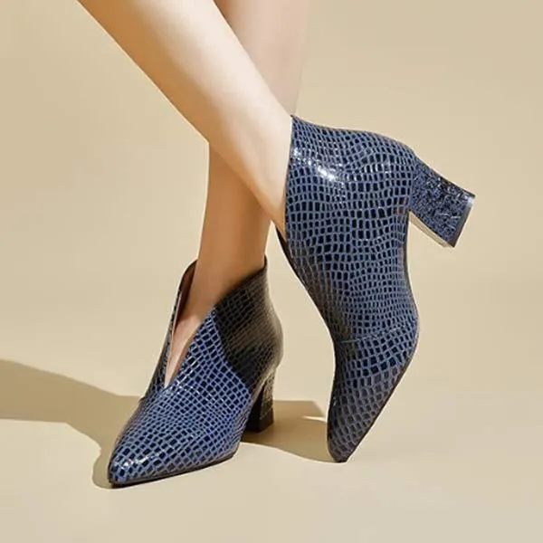 Women'S Pointed Toe V Mouth Snakeskin Nude Boots 87922386C