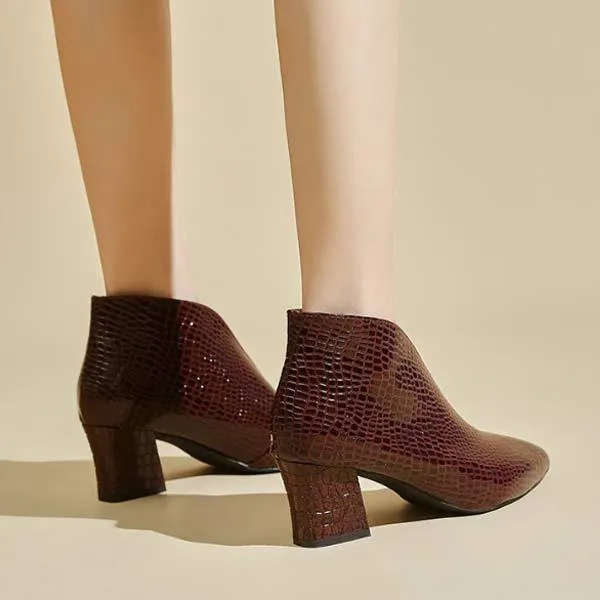 Women'S Pointed Toe V Mouth Snakeskin Nude Boots 87922386C