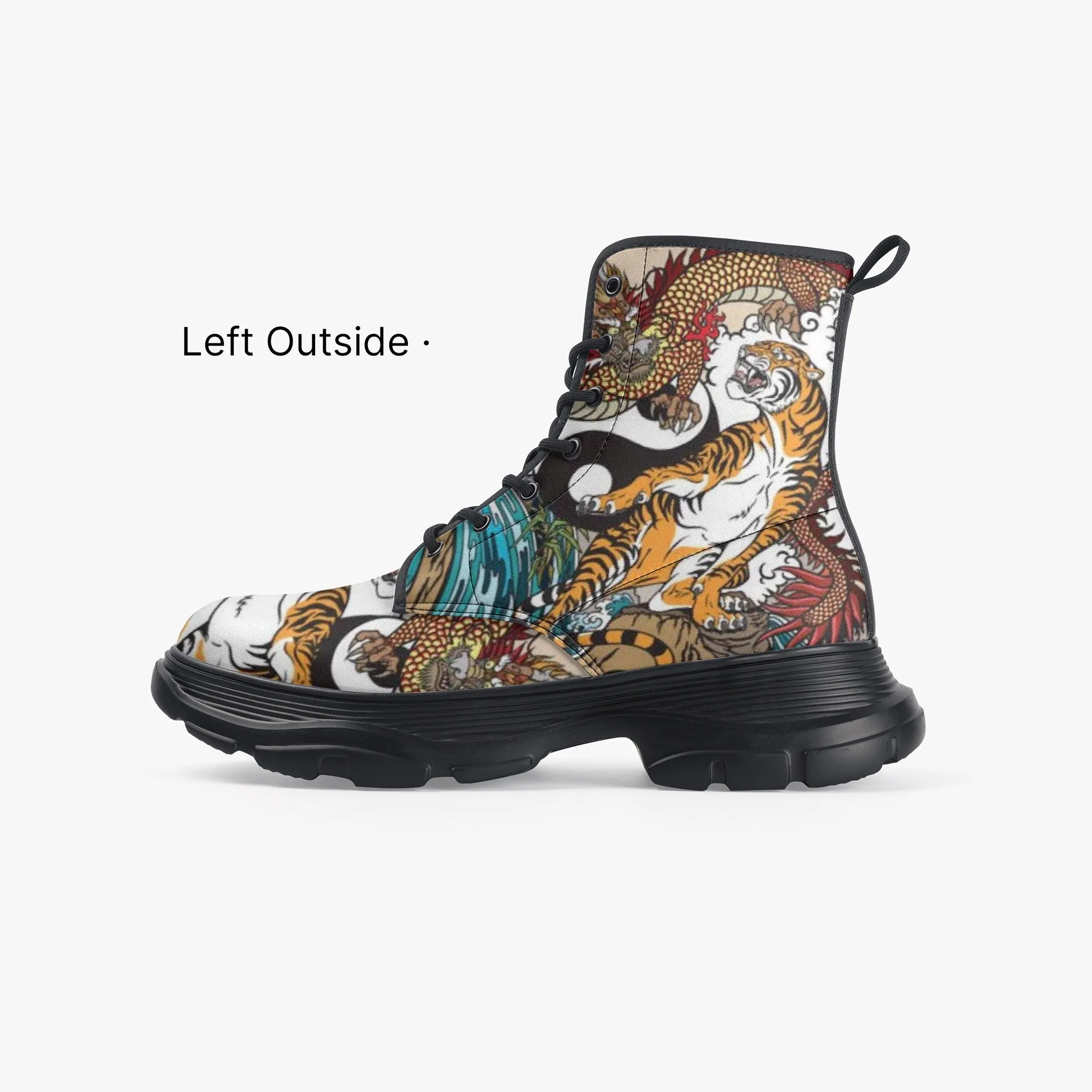 Yin Yang Tiger Casual Leather Chunky Boots