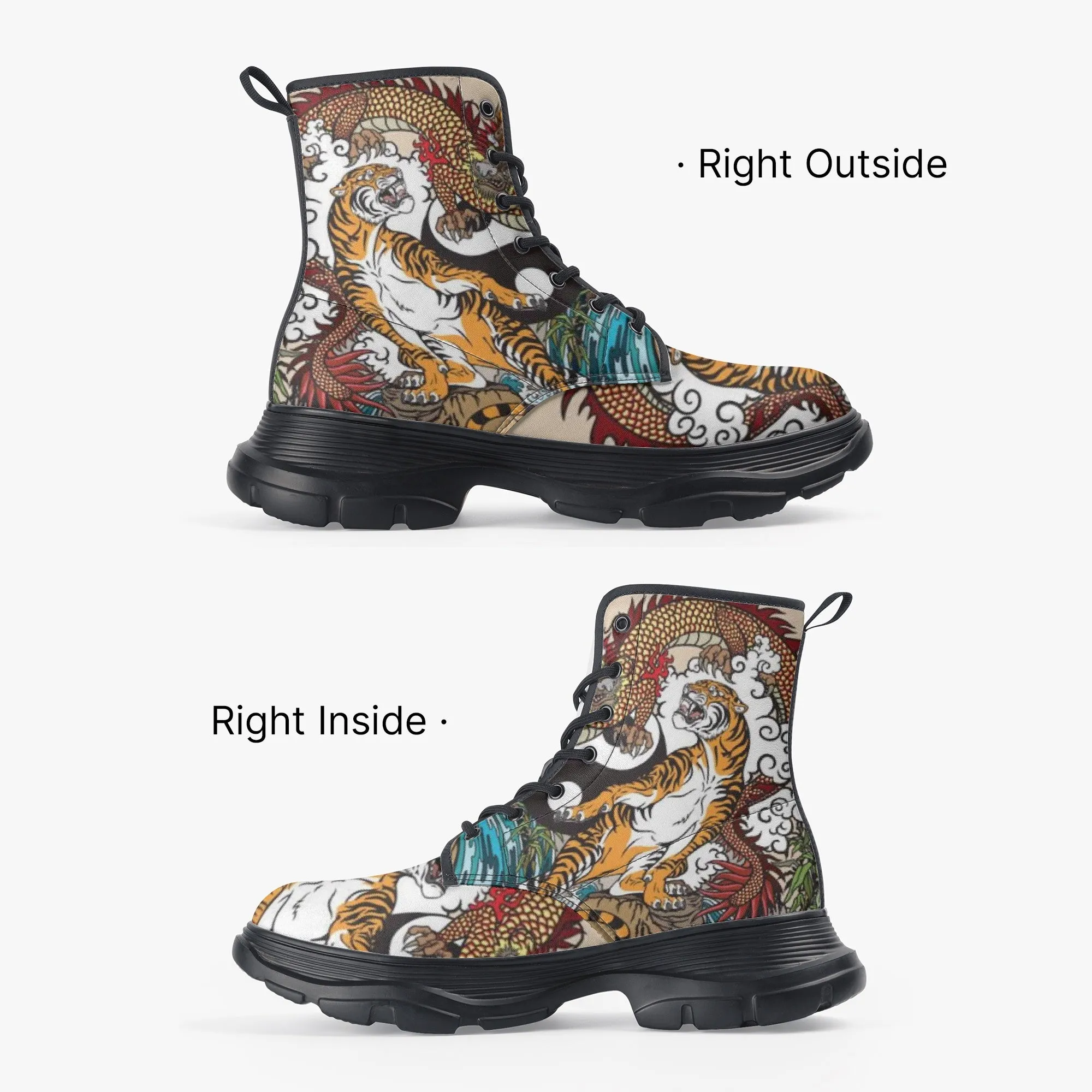 Yin Yang Tiger Casual Leather Chunky Boots