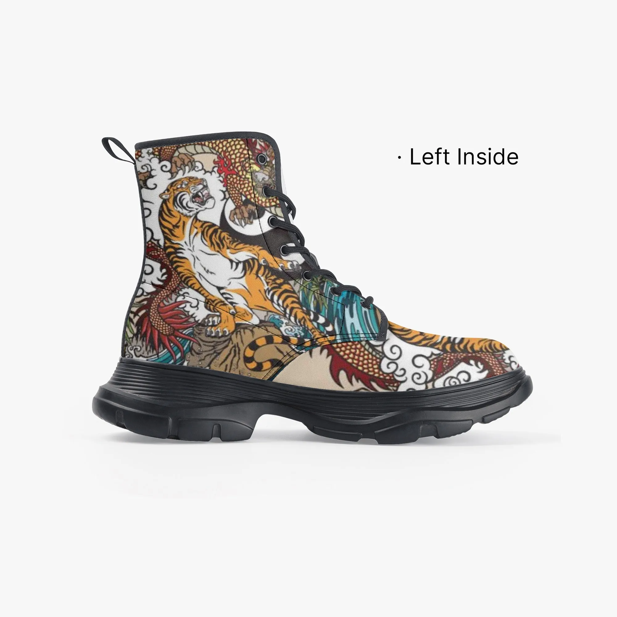Yin Yang Tiger Casual Leather Chunky Boots
